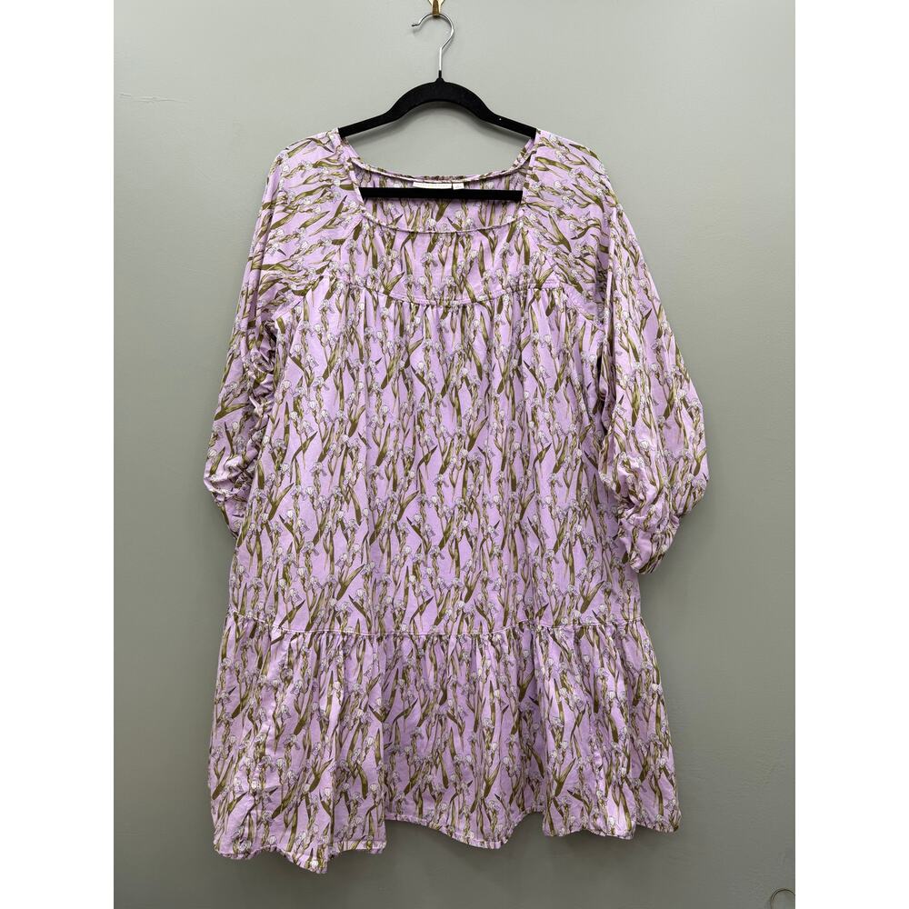 Happy X Nature Lavender Iris Floral Cotton Mini Dress L Puff Sleeve - Picture 5 of 6